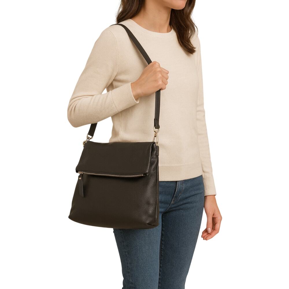 Pulicati Genuine Leather Tote Bag – Made in Italy – Black Pebbled Shoulder Bag